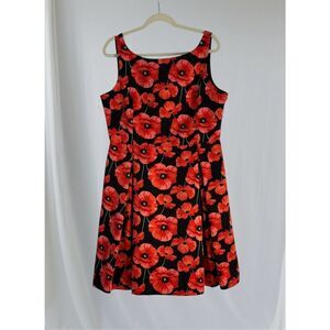 Tommy Hilfiger Women’s 14 Sleeveless Black/Red Floral Proint Dress
